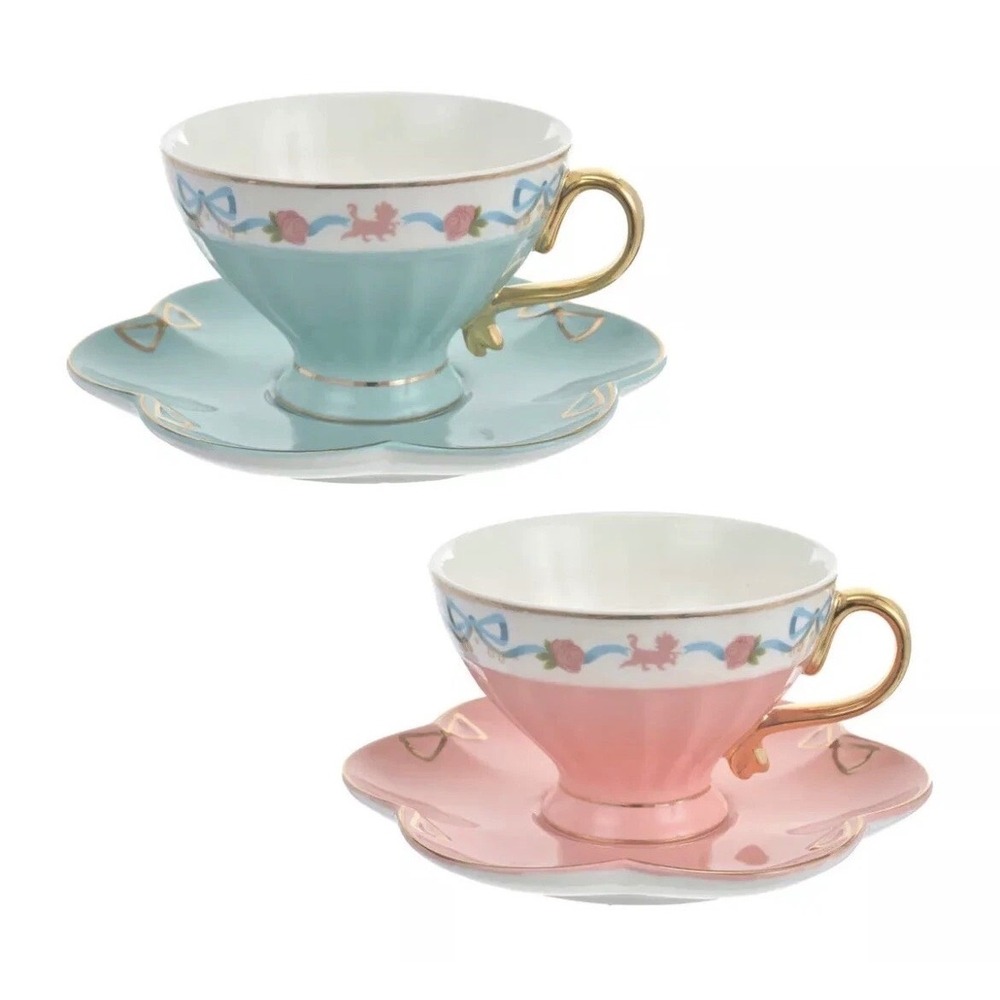 Disney Teacup Set‎ - The Aristocats By Ann Shen Two cup an saucer Teal and pink.